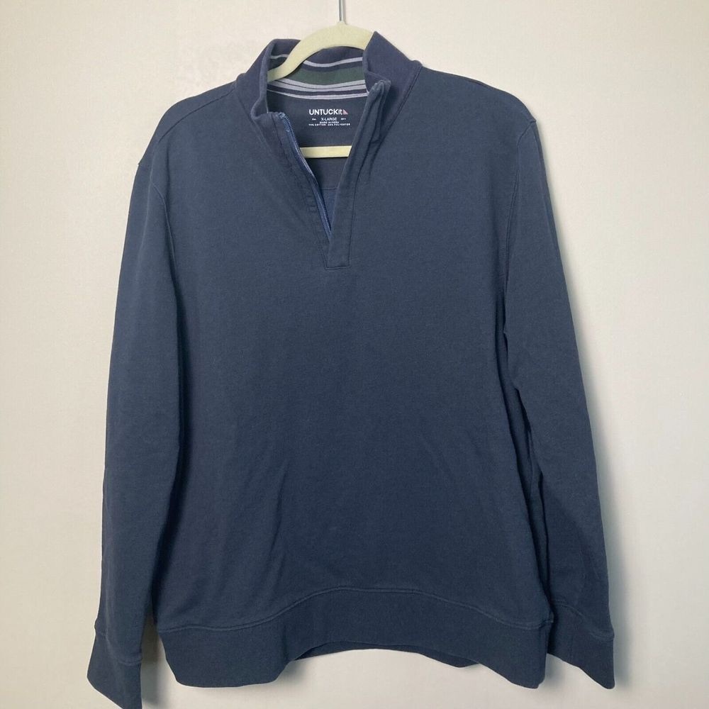 UNTUCKit Corral Navy Quarter Zip Pullover‎ Men L Cotton Blend Casual Sweatshirt